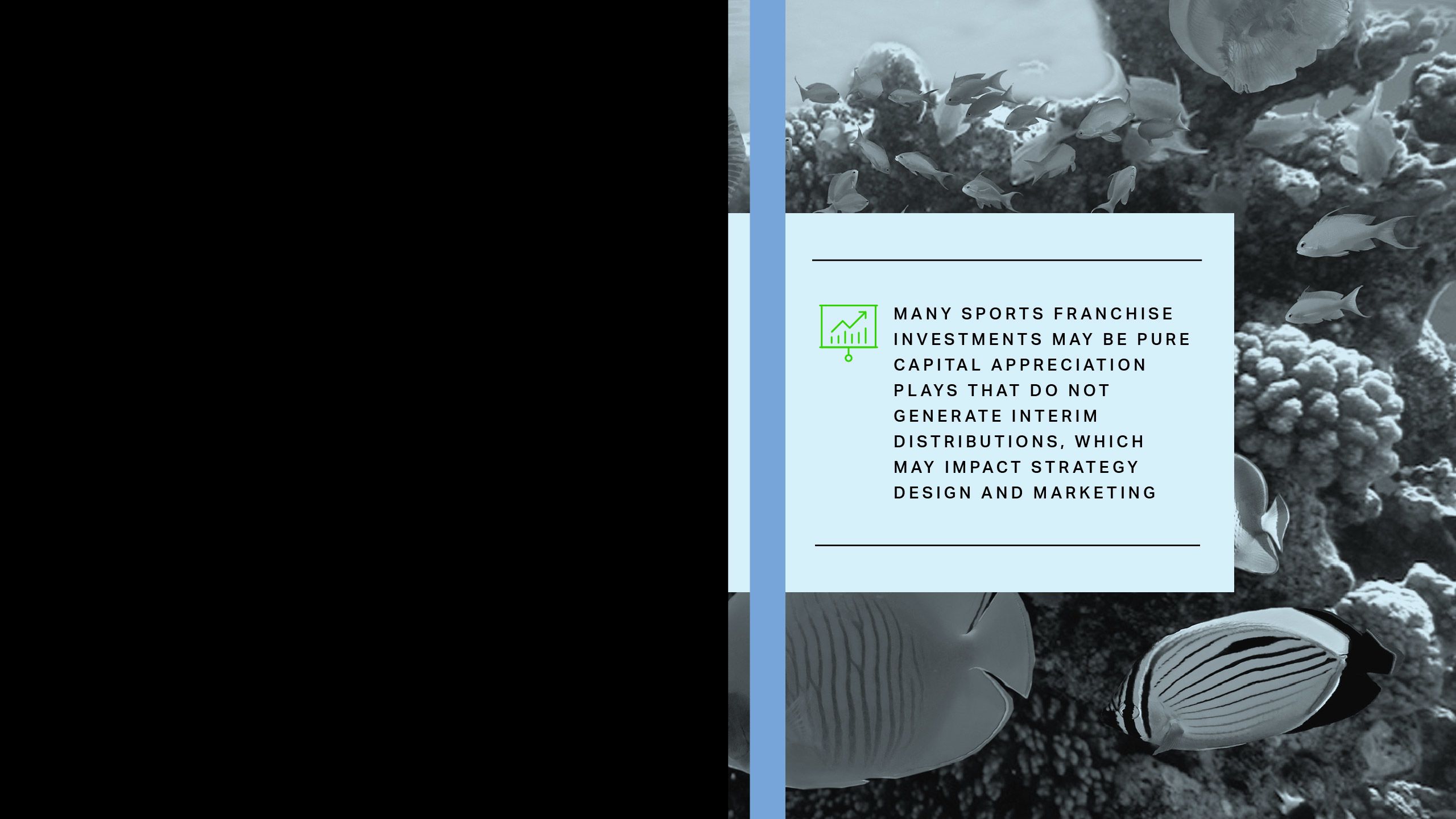 Many sports franchise investments may be pure capital appreciation plays that do not generate interim distributions, which may impact strategy design and marketing