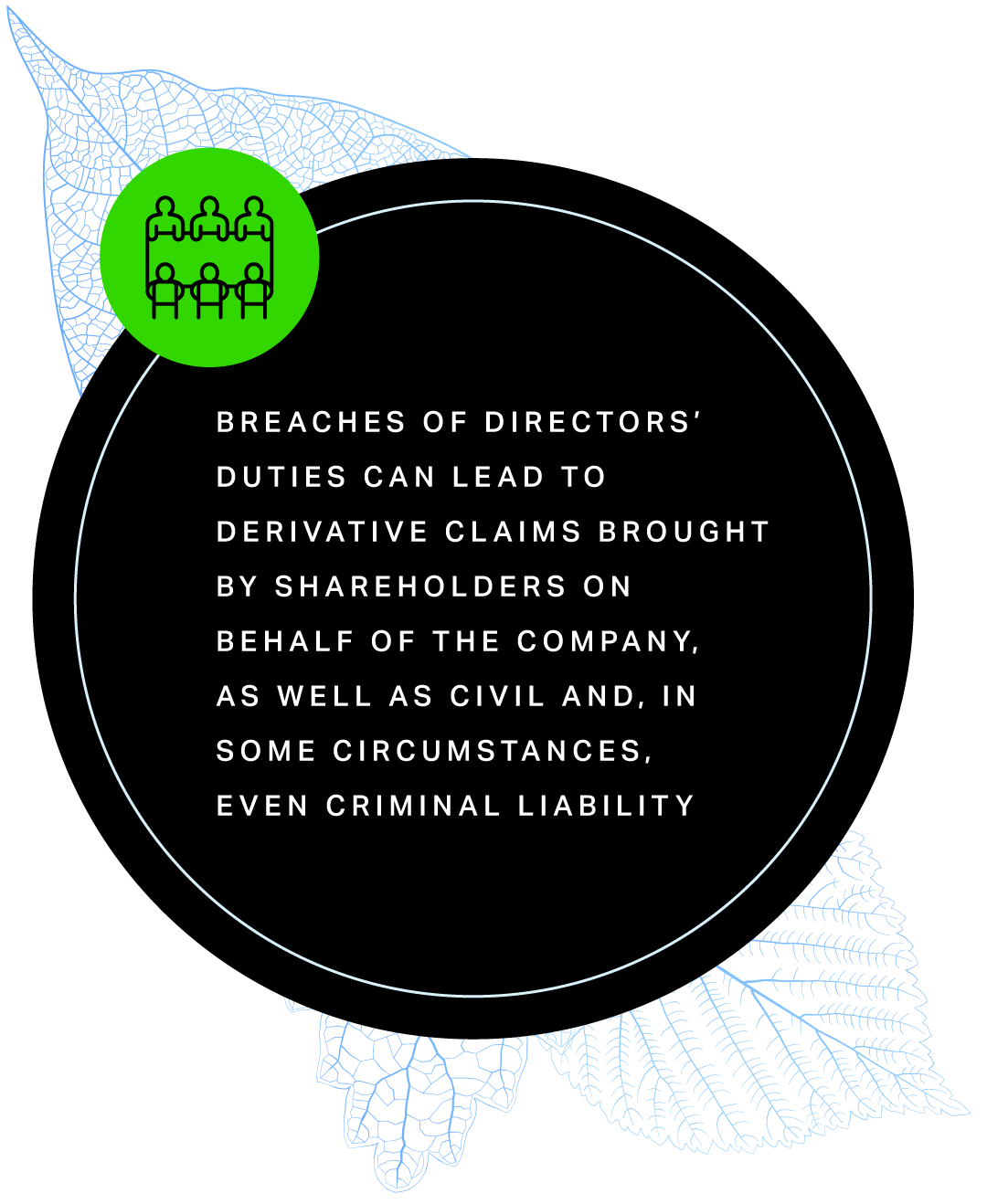 Breaches of directors’ duties can lead to derivative claims brought by shareholders on behalf of the company, as well as civil and, in some circumstances, even criminal liability