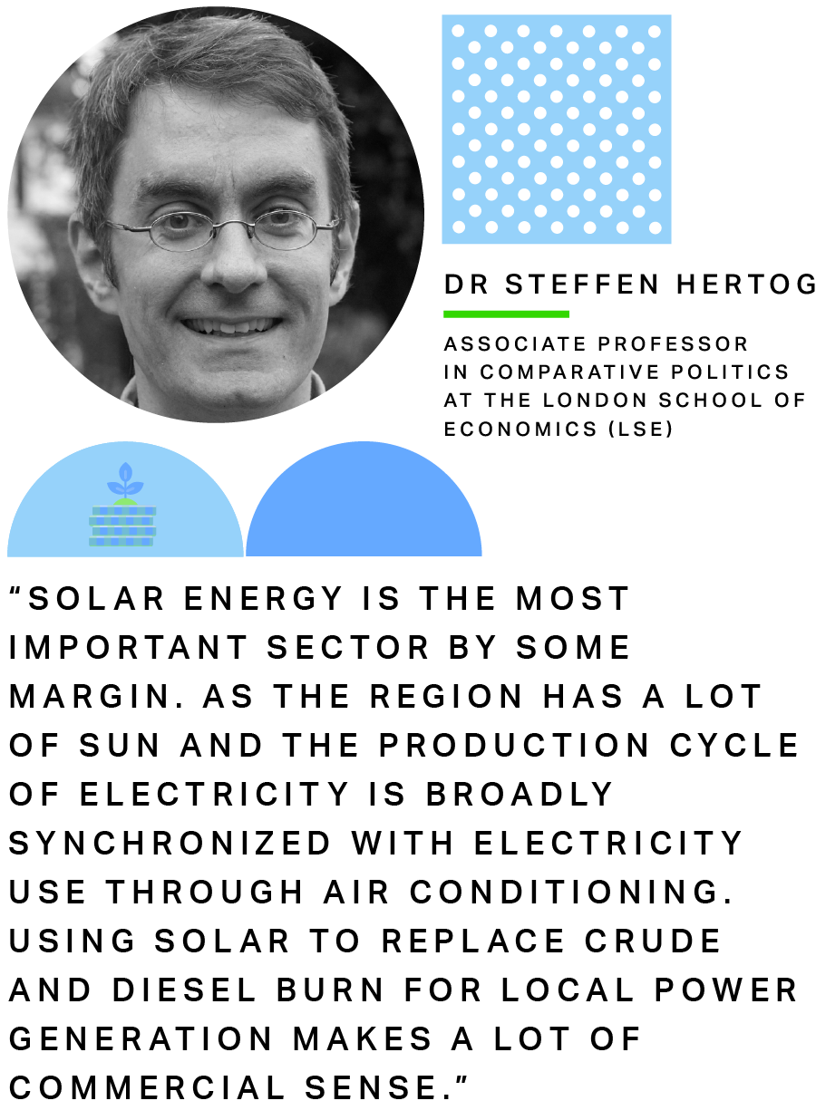 Dr Steffen Hertog, Associate Professor in Comparative Politics at the London School of Economics (LSE): Solar energy is the most important sector by some margin.