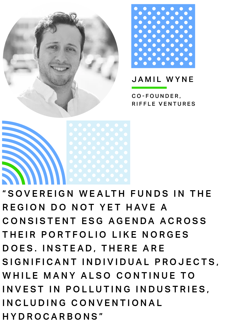 Jamil Wyne, Co-Founder of Riffle Ventures: Sovereign wealth funds in the region do not yet have a consistent ESG agenda across theirs portfolio like Norges does.