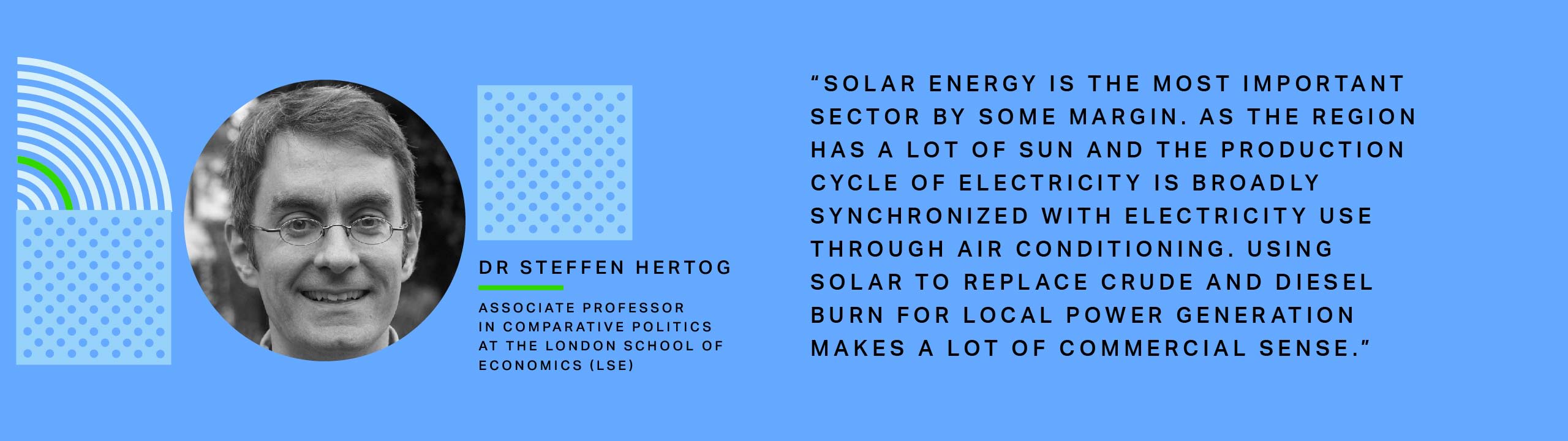 Dr Steffen Hertog, Associate Professor in Comparative Politics at the London School of Economics (LSE): Solar energy is the most important sector by some margin.
